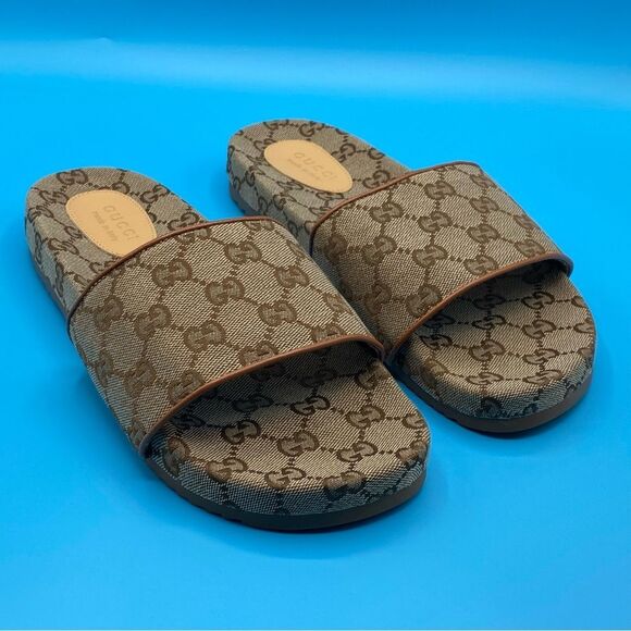 Gucci Beige Canvas Slide Sandals - Picture 1 of 5